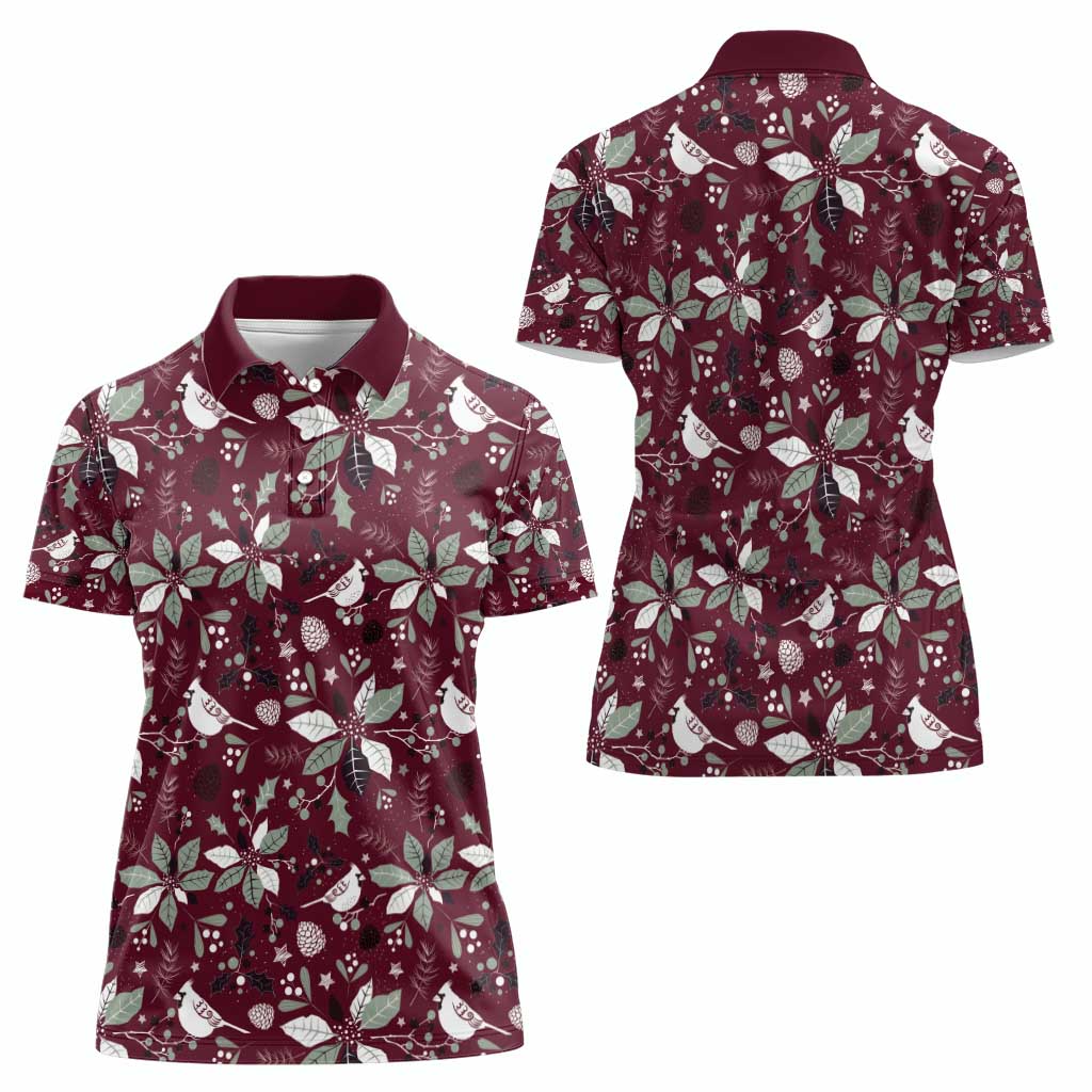 Cardinal Christmas Wine Red Women Polo Shirt Xmas Pattern - Wonder Print Shop
