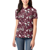 Cardinal Christmas Wine Red Women Polo Shirt Xmas Pattern - Wonder Print Shop