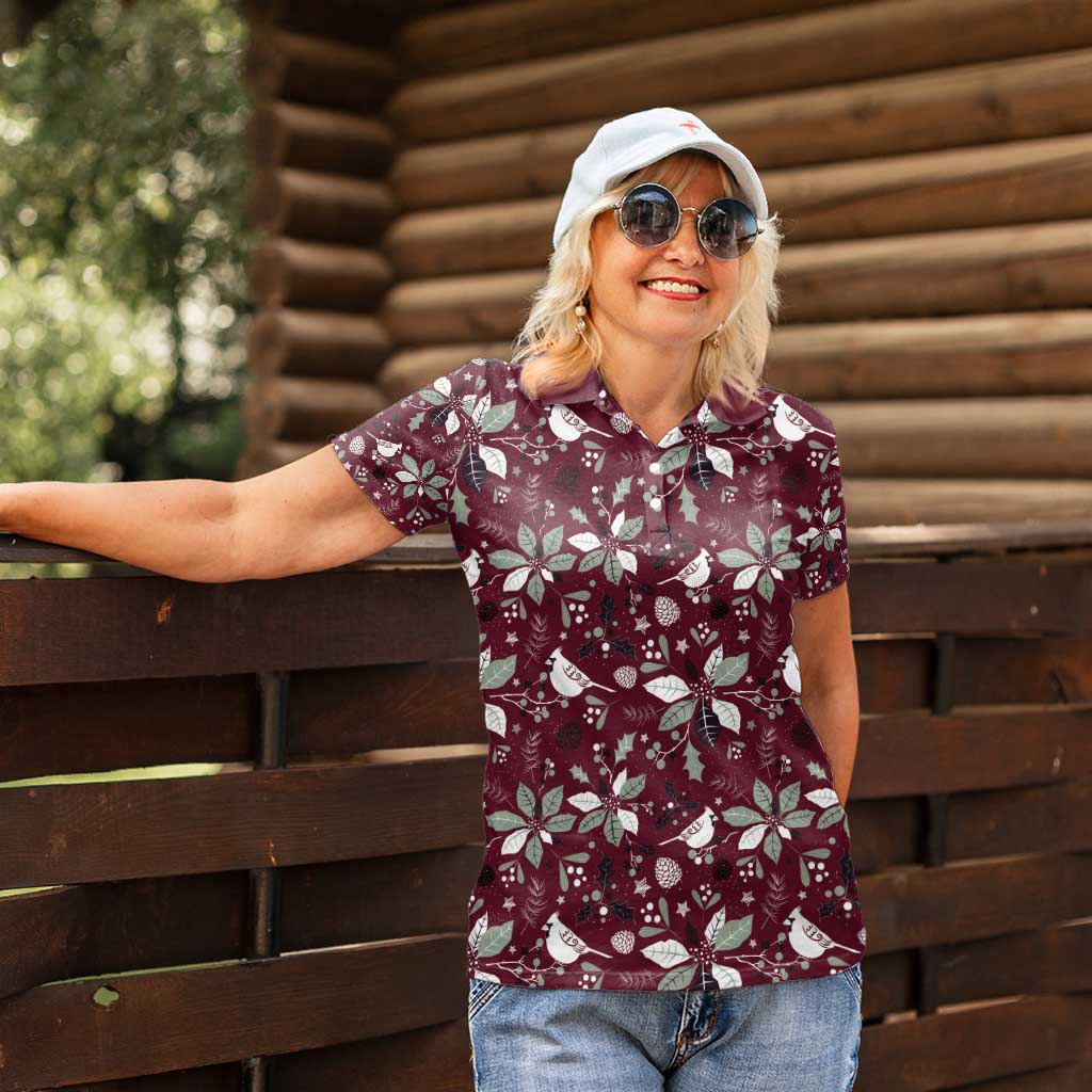 Cardinal Christmas Wine Red Women Polo Shirt Xmas Pattern - Wonder Print Shop