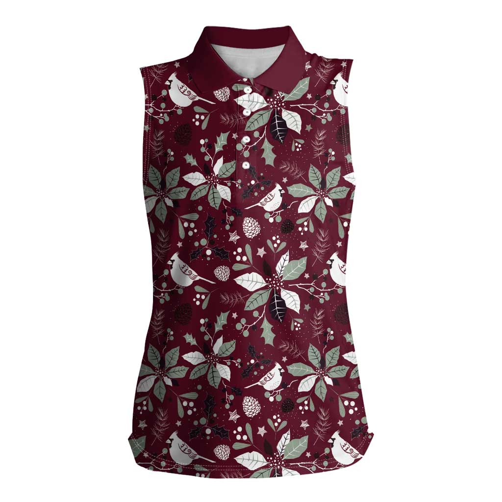 Cardinal Christmas Wine Red Women Sleeveless Polo Shirt Xmas Pattern - Wonder Print Shop
