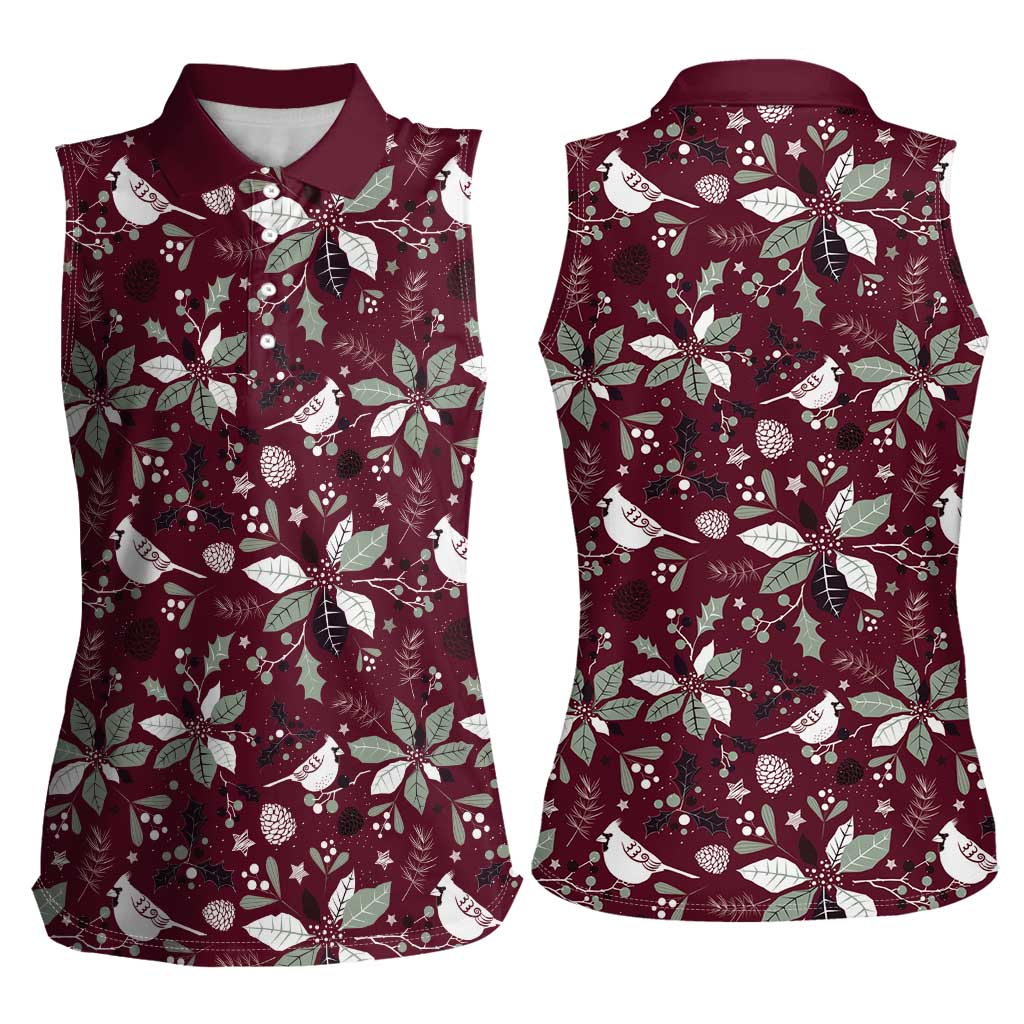 Cardinal Christmas Wine Red Women Sleeveless Polo Shirt Xmas Pattern - Wonder Print Shop