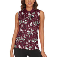 Cardinal Christmas Wine Red Women Sleeveless Polo Shirt Xmas Pattern - Wonder Print Shop
