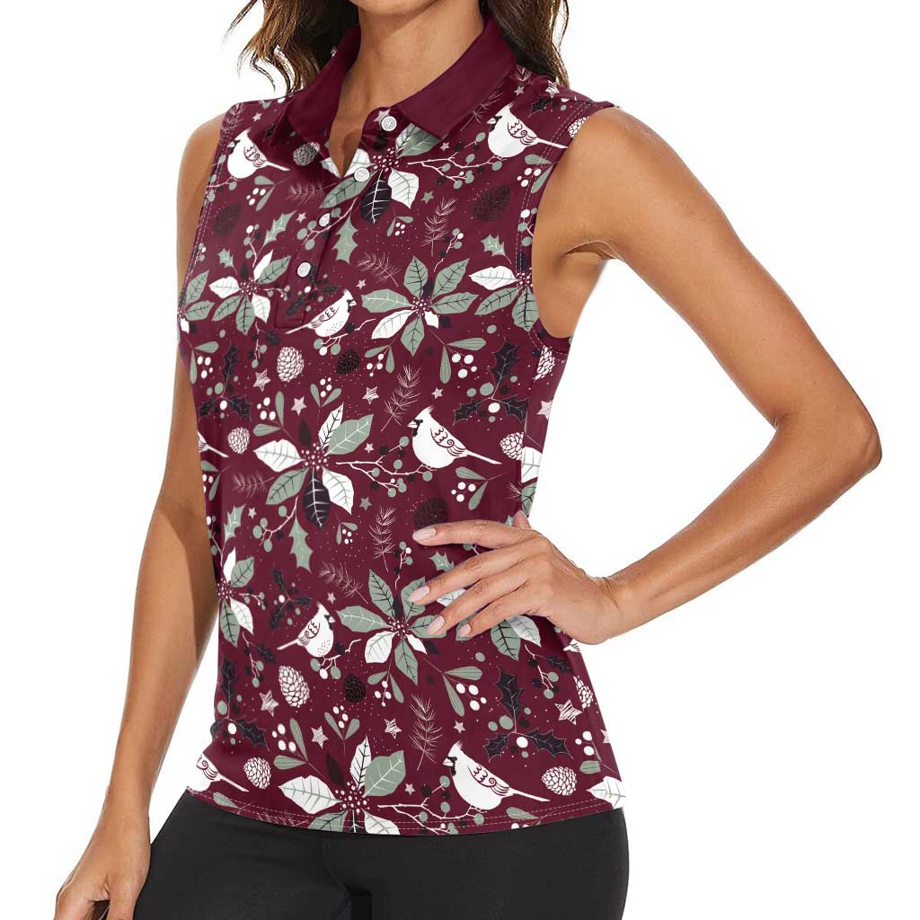 Cardinal Christmas Wine Red Women Sleeveless Polo Shirt Xmas Pattern - Wonder Print Shop