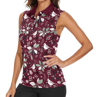 Cardinal Christmas Wine Red Women Sleeveless Polo Shirt Xmas Pattern - Wonder Print Shop