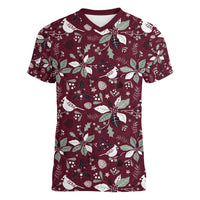 Cardinal Christmas Wine Red Women V-Neck T-Shirt Xmas Pattern - Wonder Print Shop