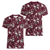 Cardinal Christmas Wine Red Women V-Neck T-Shirt Xmas Pattern - Wonder Print Shop