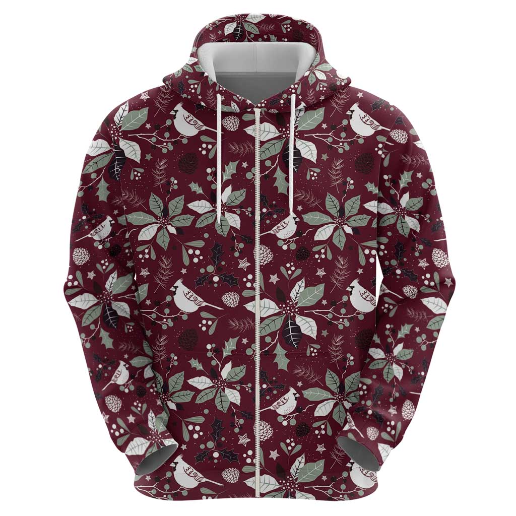 Cardinal Christmas Wine Red Zip Hoodie Xmas Pattern - Wonder Print Shop