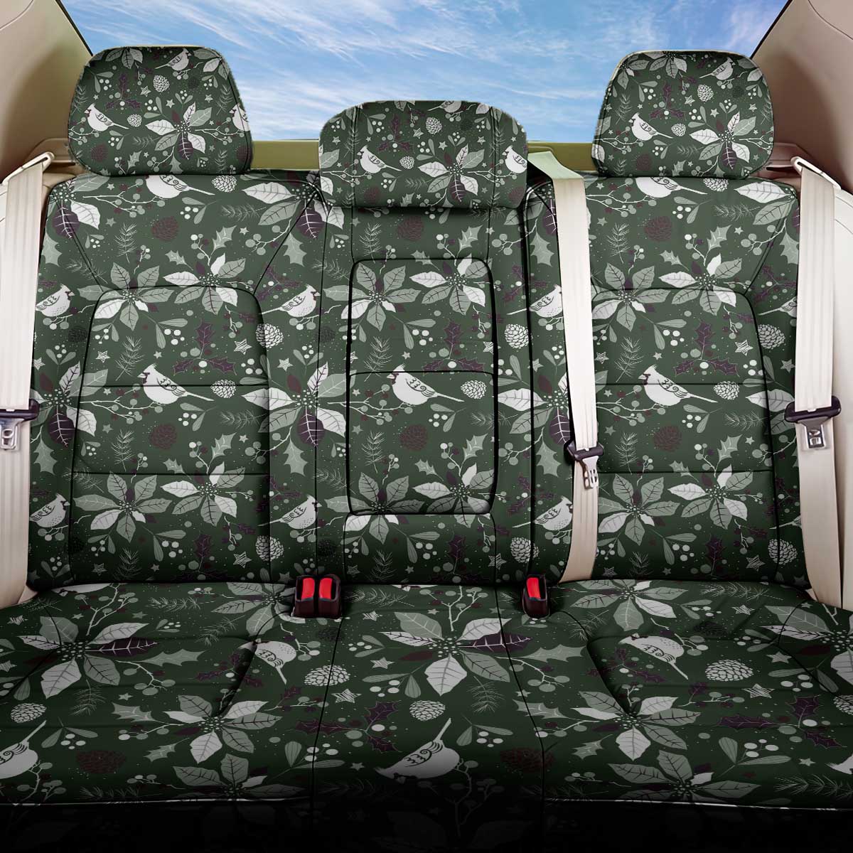 Cardinal Christmas Green Back Car Seat Cover Xmas Pattern - Wonder Print Shop