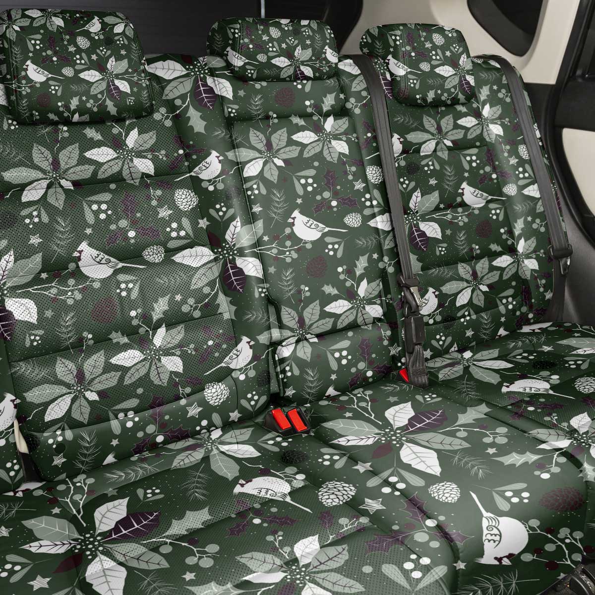 Cardinal Christmas Green Back Car Seat Cover Xmas Pattern - Wonder Print Shop