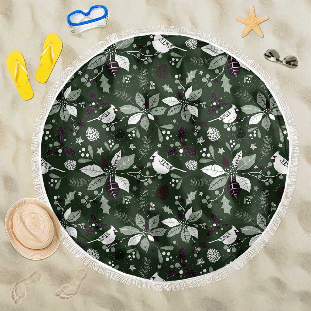 Cardinal Christmas Green Beach Blanket Xmas Pattern - Wonder Print Shop