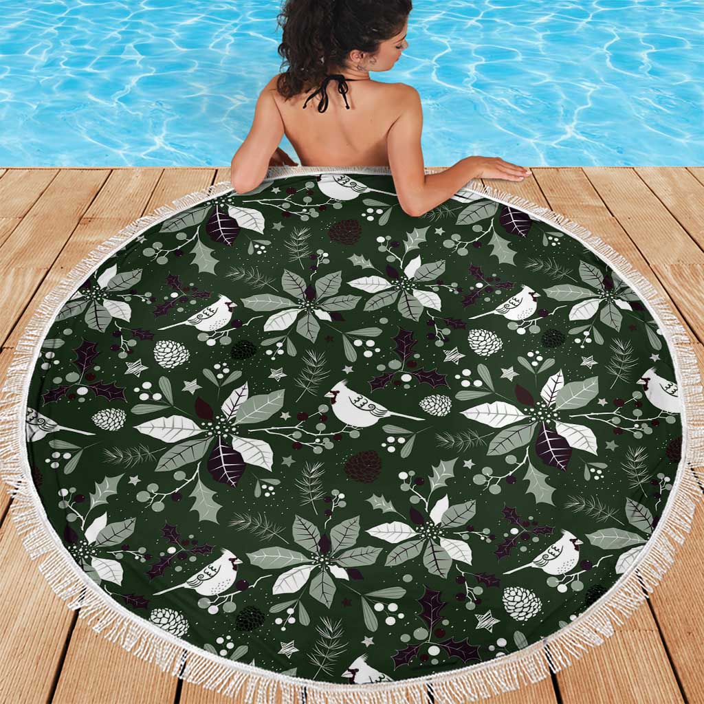 Cardinal Christmas Green Beach Blanket Xmas Pattern - Wonder Print Shop