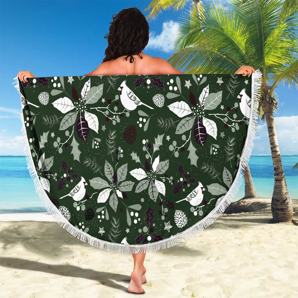 Cardinal Christmas Green Beach Blanket Xmas Pattern - Wonder Print Shop
