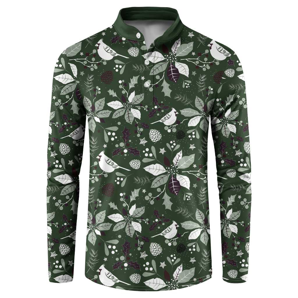 Cardinal Christmas Green Button Sweatshirt Xmas Pattern - Wonder Print Shop