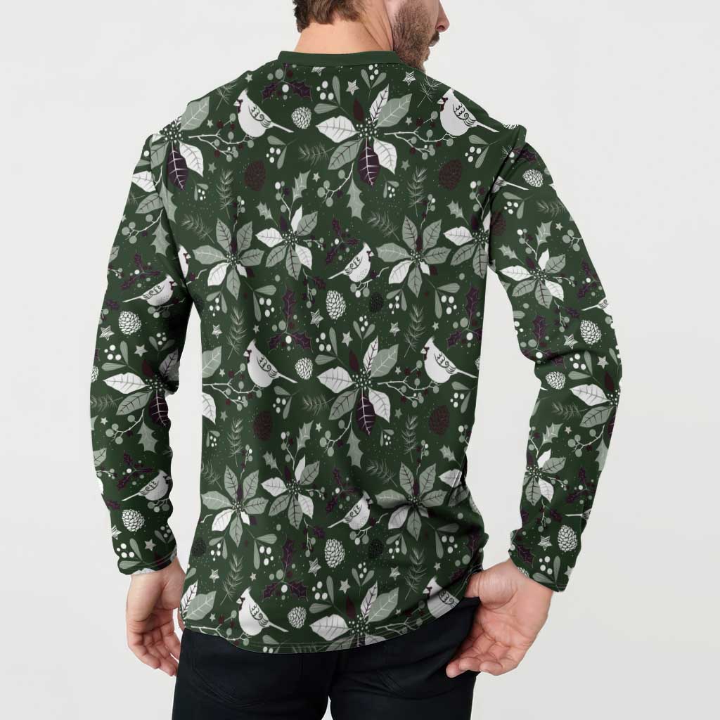Cardinal Christmas Green Button Sweatshirt Xmas Pattern - Wonder Print Shop
