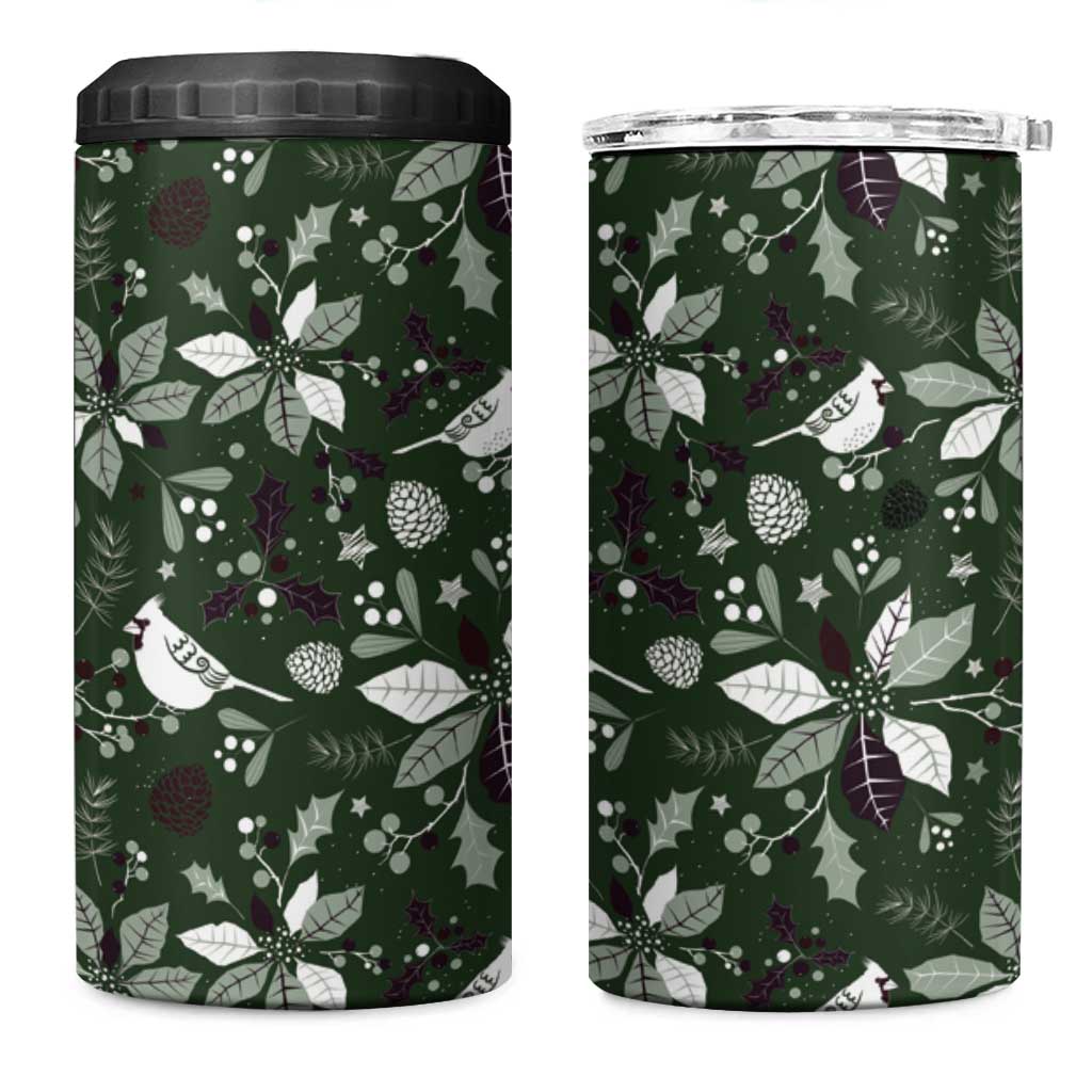 Cardinal Christmas Green 4 in 1 Can Cooler Tumbler Xmas Pattern - Wonder Print Shop