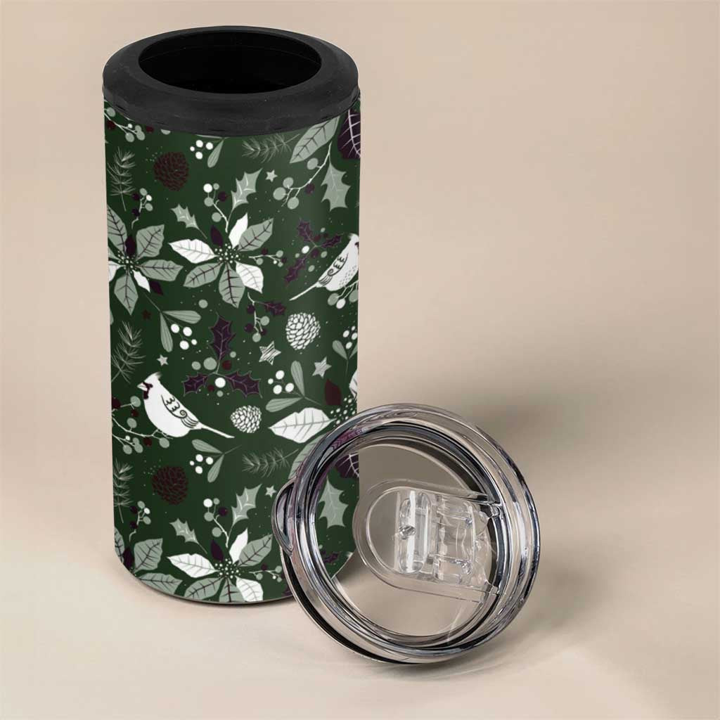 Cardinal Christmas Green 4 in 1 Can Cooler Tumbler Xmas Pattern - Wonder Print Shop