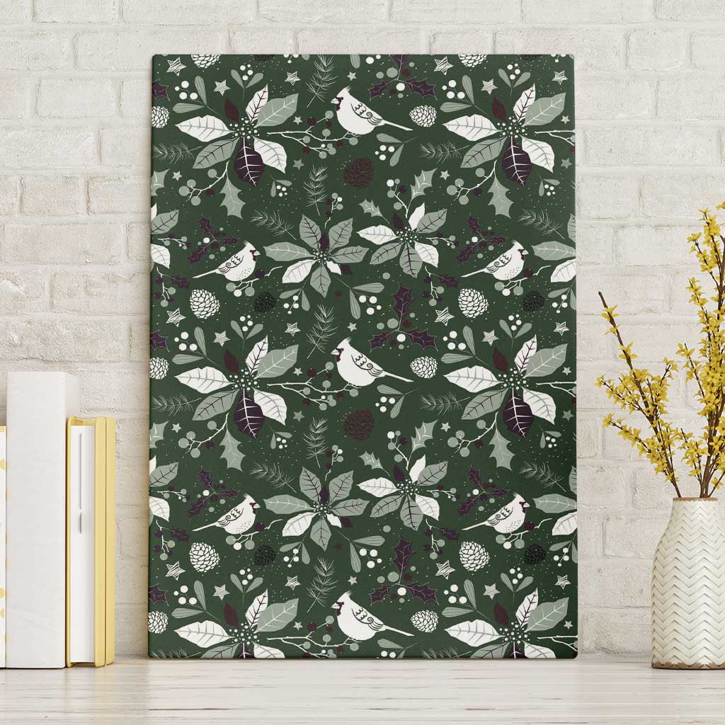 Cardinal Christmas Green Canvas Wall Art Xmas Pattern - Wonder Print Shop