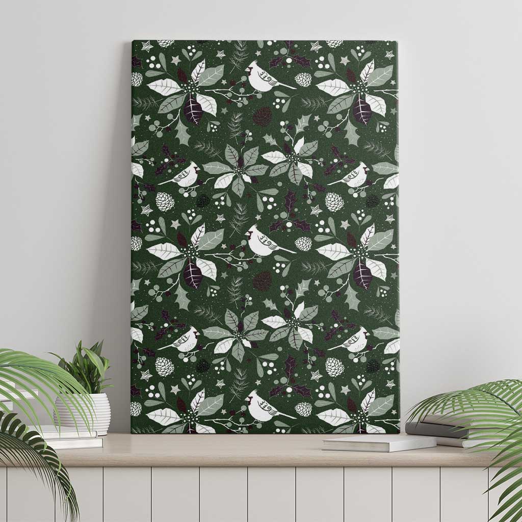 Cardinal Christmas Green Canvas Wall Art Xmas Pattern - Wonder Print Shop