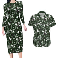 Cardinal Christmas Green Couples Matching Long Sleeve Bodycon Dress and Hawaiian Shirt Xmas Pattern - Wonder Print Shop
