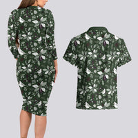 Cardinal Christmas Green Couples Matching Long Sleeve Bodycon Dress and Hawaiian Shirt Xmas Pattern - Wonder Print Shop