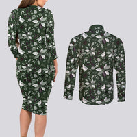 Cardinal Christmas Green Couples Matching Long Sleeve Bodycon Dress and Long Sleeve Button Shirt Xmas Pattern - Wonder Print Shop