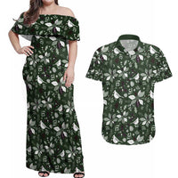 Cardinal Christmas Green Couples Matching Off Shoulder Maxi Dress and Hawaiian Shirt Xmas Pattern - Wonder Print Shop