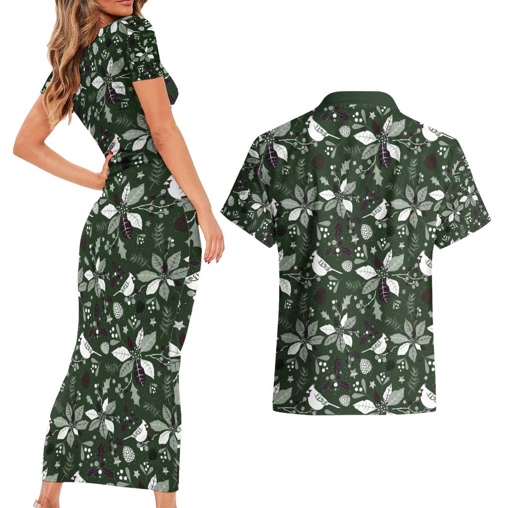 Cardinal Christmas Green Couples Matching Short Sleeve Bodycon Dress and Hawaiian Shirt Xmas Pattern - Wonder Print Shop