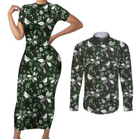 Cardinal Christmas Green Couples Matching Short Sleeve Bodycon Dress and Long Sleeve Button Shirt Xmas Pattern - Wonder Print Shop