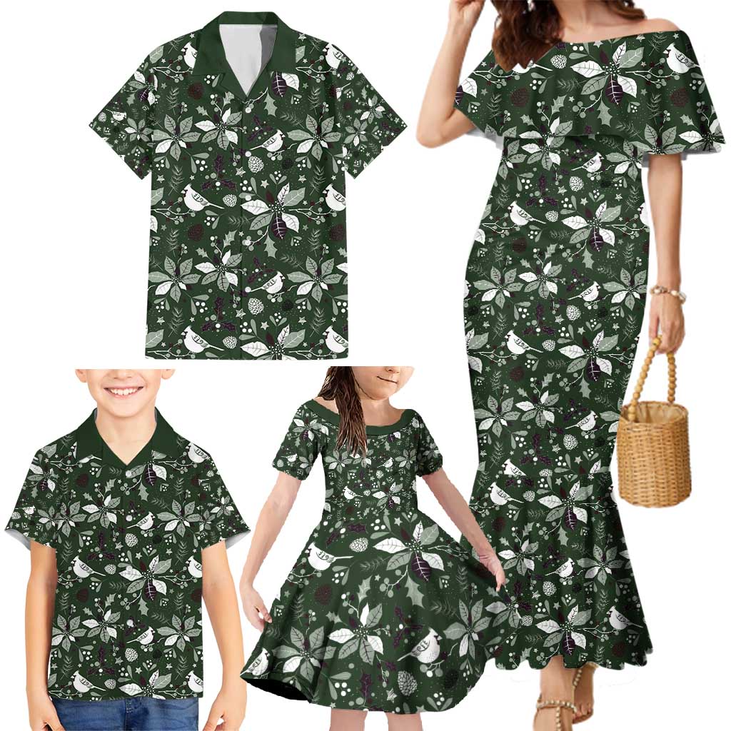 Cardinal Christmas Green Family Matching Mermaid Dress and Hawaiian Shirt Xmas Pattern - Wonder Print Shop
