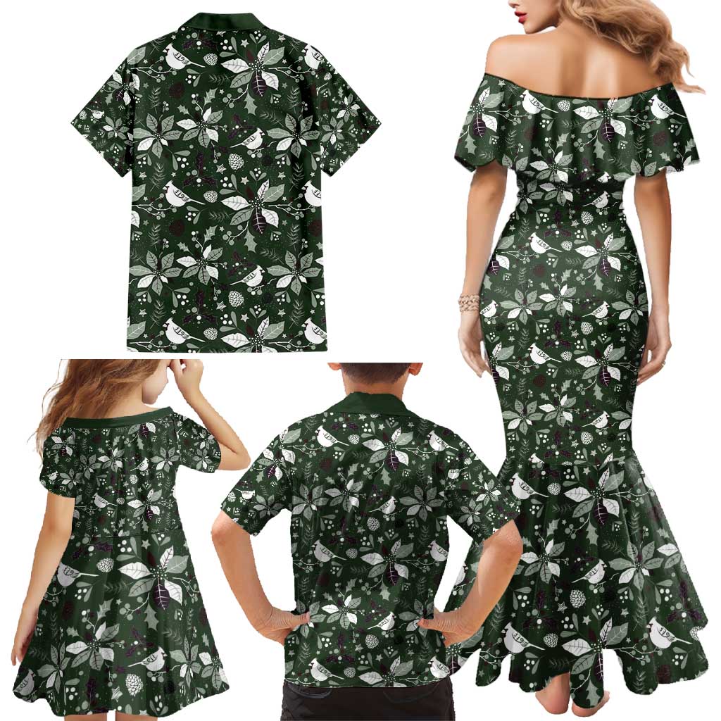 Cardinal Christmas Green Family Matching Mermaid Dress and Hawaiian Shirt Xmas Pattern - Wonder Print Shop