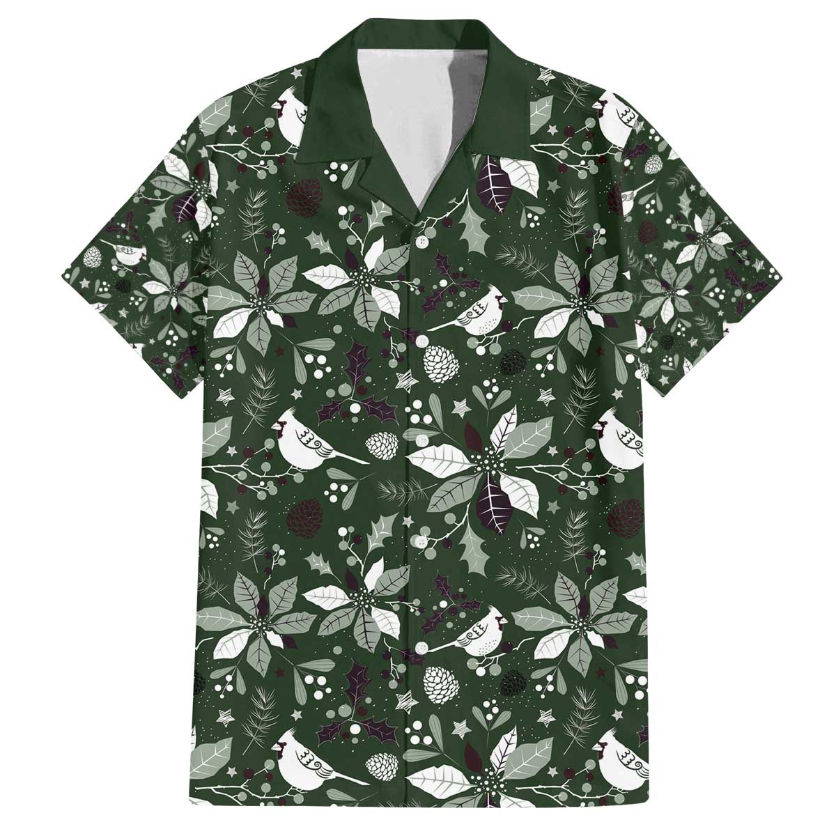 Cardinal Christmas Green Family Matching Off The Shoulder Long Sleeve Dress and Hawaiian Shirt Xmas Pattern - Wonder Print Shop