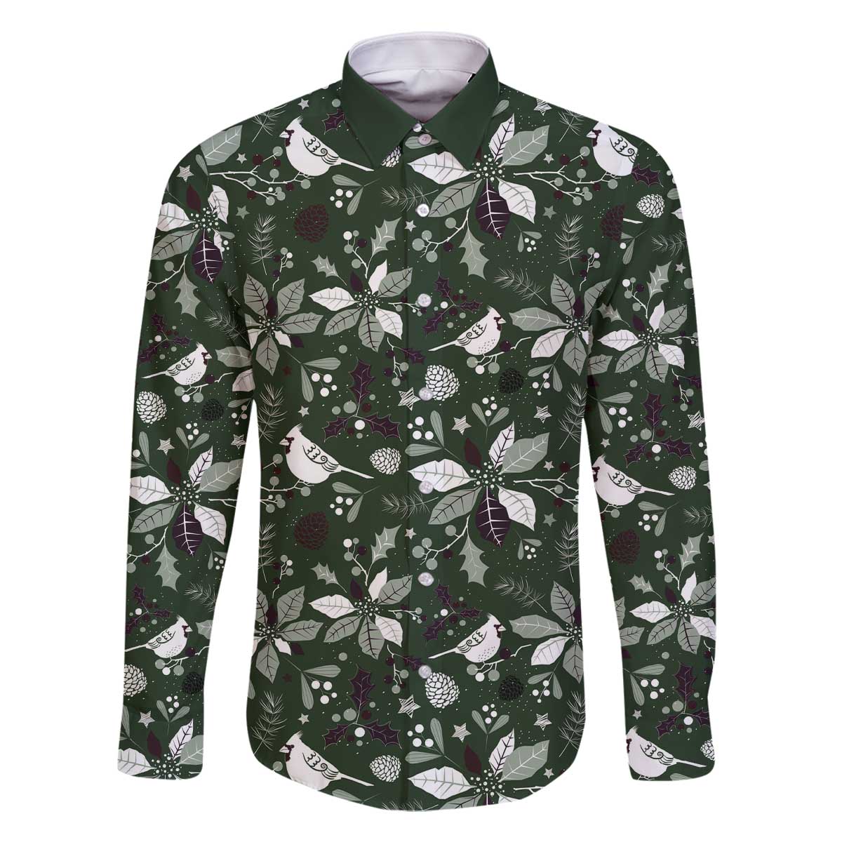 Cardinal Christmas Green Family Matching Off The Shoulder Long Sleeve Dress and Hawaiian Shirt Xmas Pattern - Wonder Print Shop