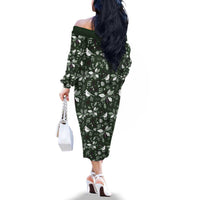 Cardinal Christmas Green Family Matching Off The Shoulder Long Sleeve Dress and Hawaiian Shirt Xmas Pattern - Wonder Print Shop