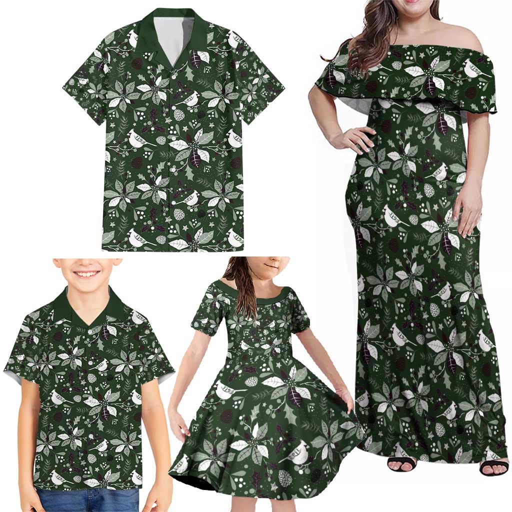 Cardinal Christmas Green Family Matching Off Shoulder Maxi Dress and Hawaiian Shirt Xmas Pattern - Wonder Print Shop