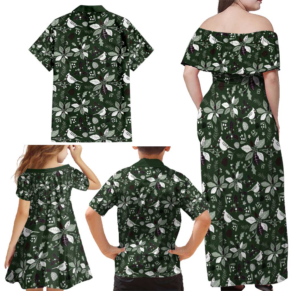 Cardinal Christmas Green Family Matching Off Shoulder Maxi Dress and Hawaiian Shirt Xmas Pattern - Wonder Print Shop