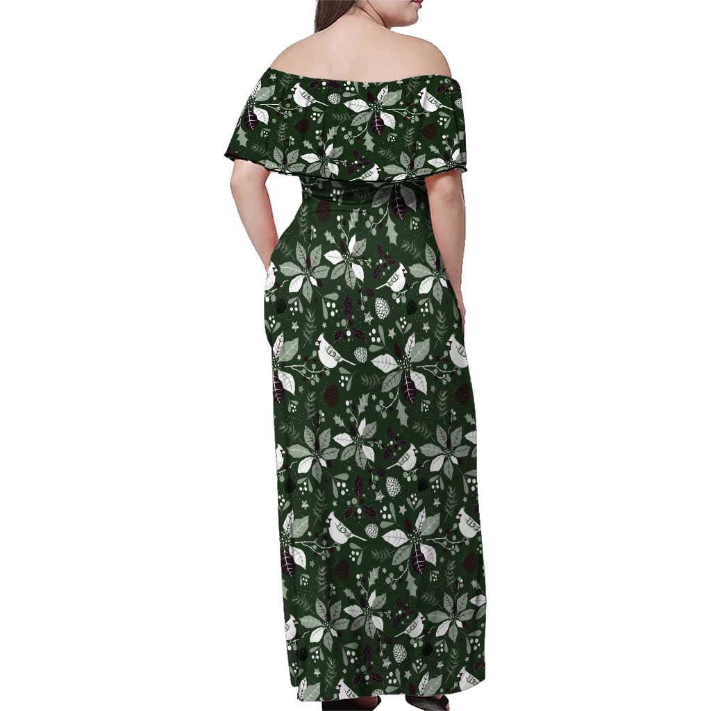 Cardinal Christmas Green Family Matching Off Shoulder Maxi Dress and Hawaiian Shirt Xmas Pattern - Wonder Print Shop