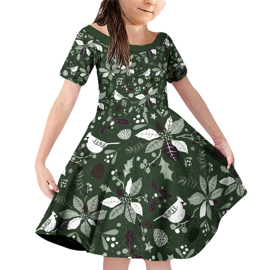 Cardinal Christmas Green Family Matching Off Shoulder Short Dress and Hawaiian Shirt Xmas Pattern - Wonder Print Shop