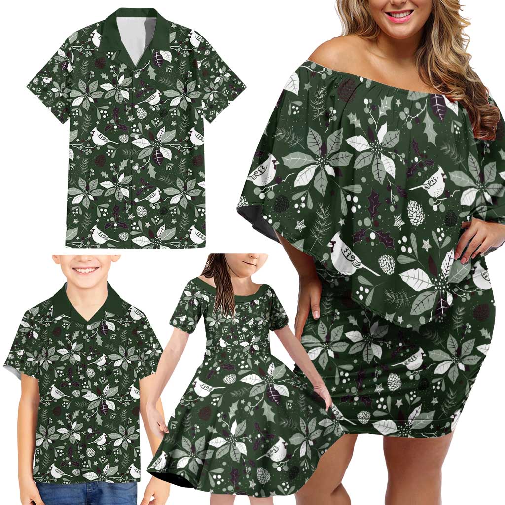 Cardinal Christmas Green Family Matching Off Shoulder Short Dress and Hawaiian Shirt Xmas Pattern - Wonder Print Shop