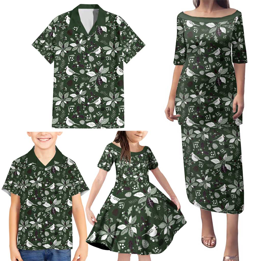 Cardinal Christmas Green Family Matching Puletasi and Hawaiian Shirt Xmas Pattern - Wonder Print Shop