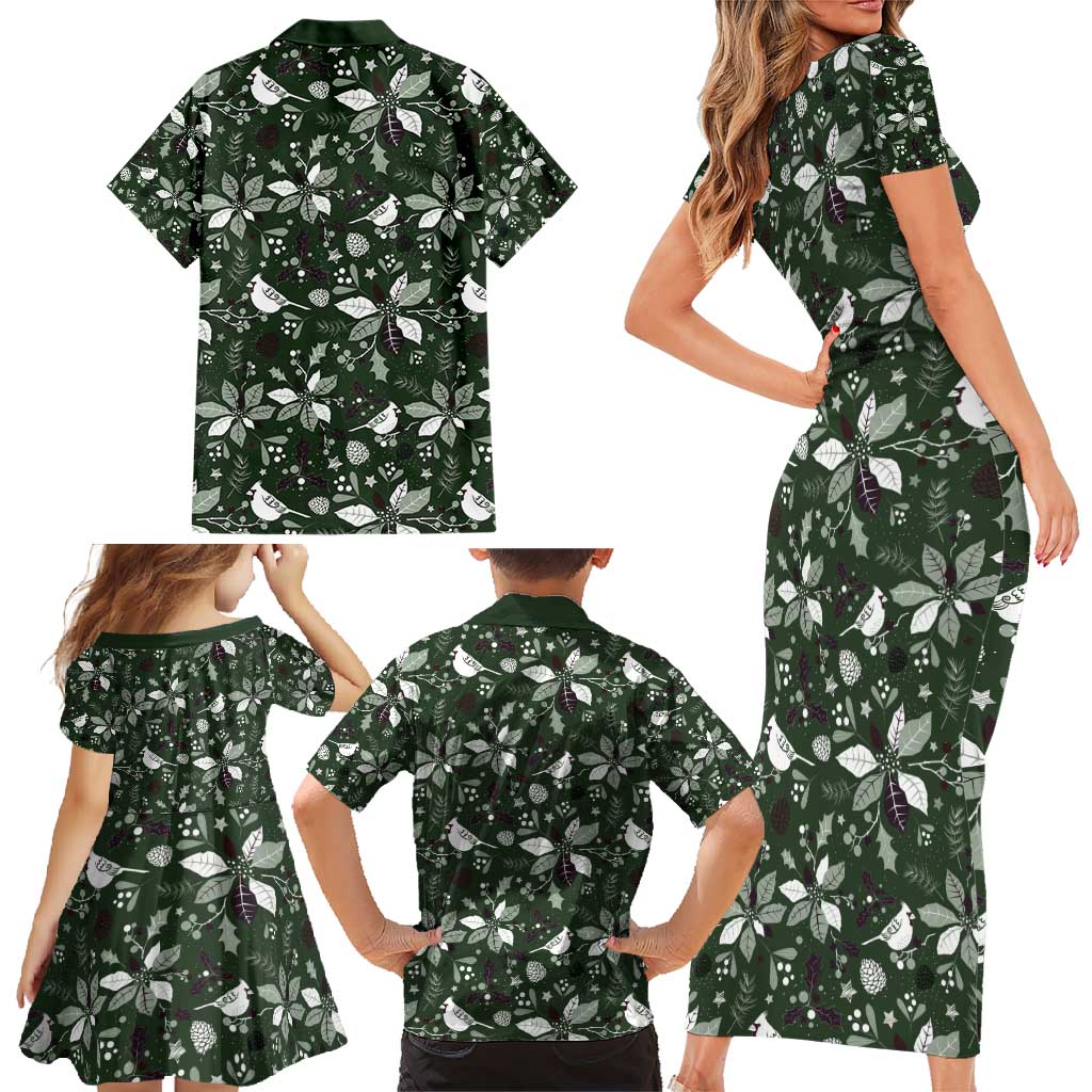 Cardinal Christmas Green Family Matching Short Sleeve Bodycon Dress and Hawaiian Shirt Xmas Pattern - Wonder Print Shop
