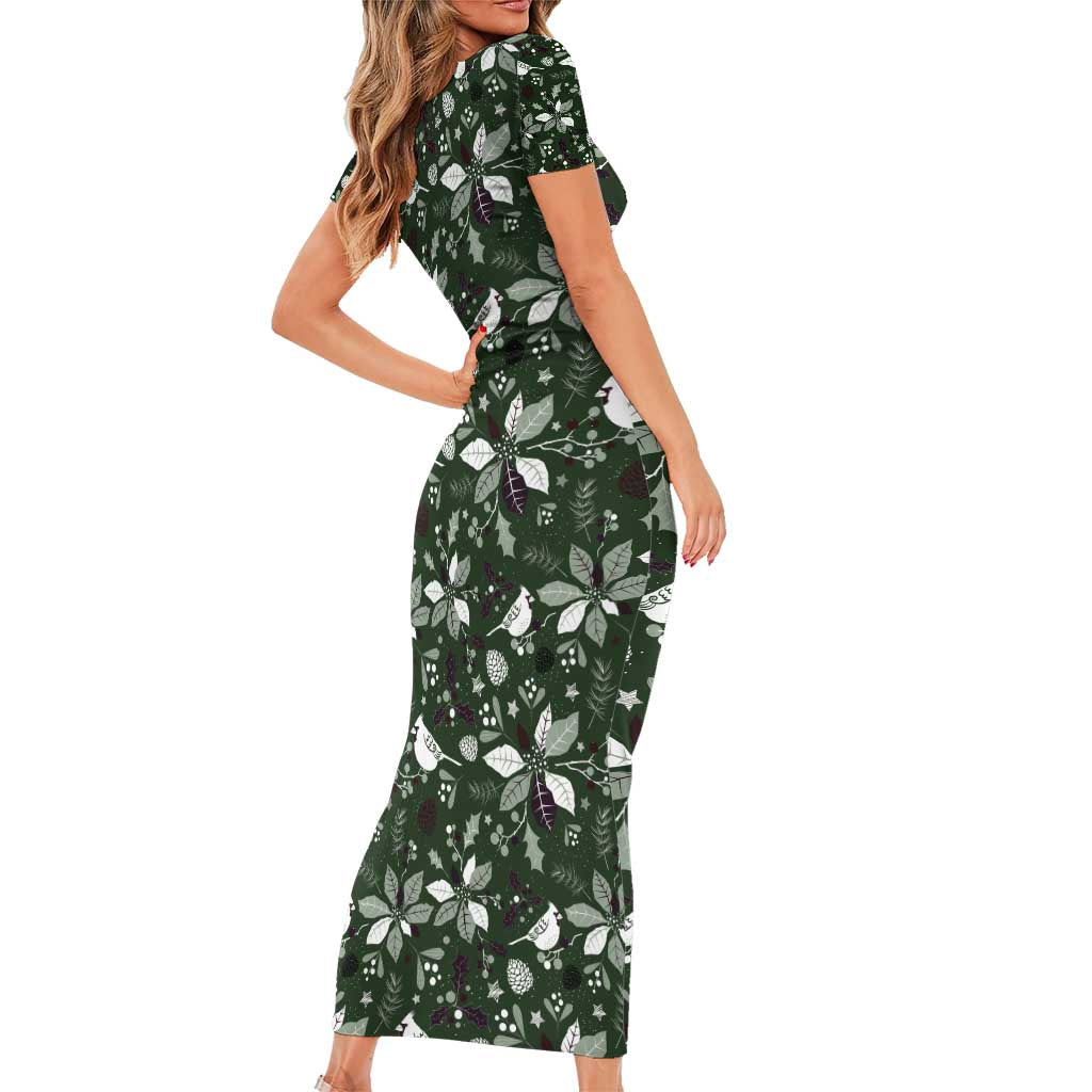 Cardinal Christmas Green Family Matching Short Sleeve Bodycon Dress and Hawaiian Shirt Xmas Pattern - Wonder Print Shop