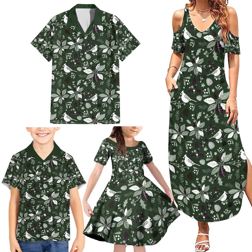 Cardinal Christmas Green Family Matching Summer Maxi Dress and Hawaiian Shirt Xmas Pattern - Wonder Print Shop