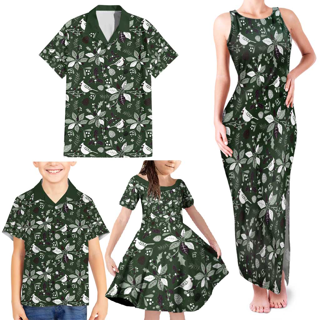 Cardinal Christmas Green Family Matching Tank Maxi Dress and Hawaiian Shirt Xmas Pattern - Wonder Print Shop