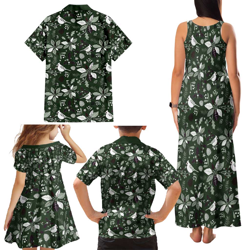 Cardinal Christmas Green Family Matching Tank Maxi Dress and Hawaiian Shirt Xmas Pattern - Wonder Print Shop