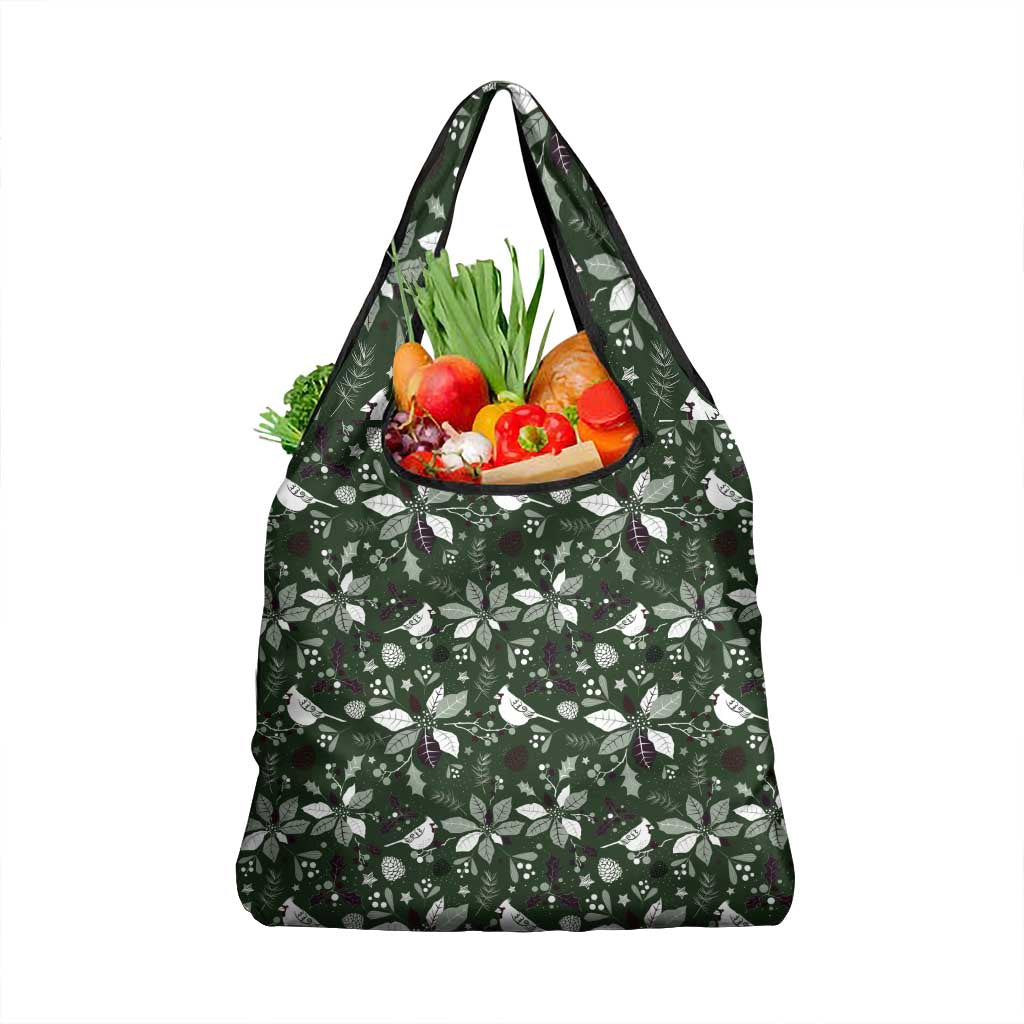 Cardinal Christmas Green Grocery Bag Xmas Pattern