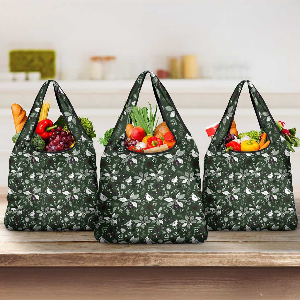 Cardinal Christmas Green Grocery Bag Xmas Pattern