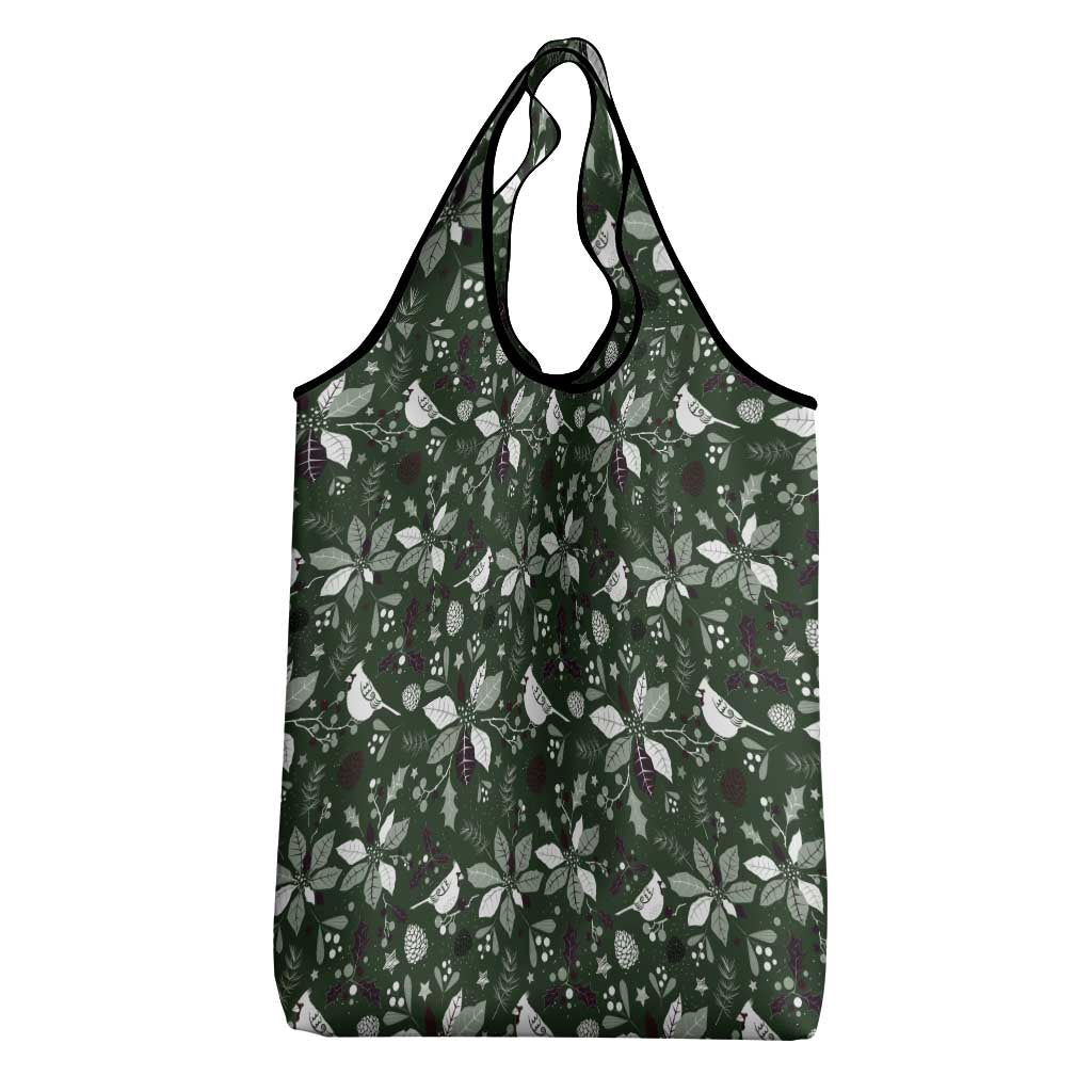 Cardinal Christmas Green Grocery Bag Xmas Pattern