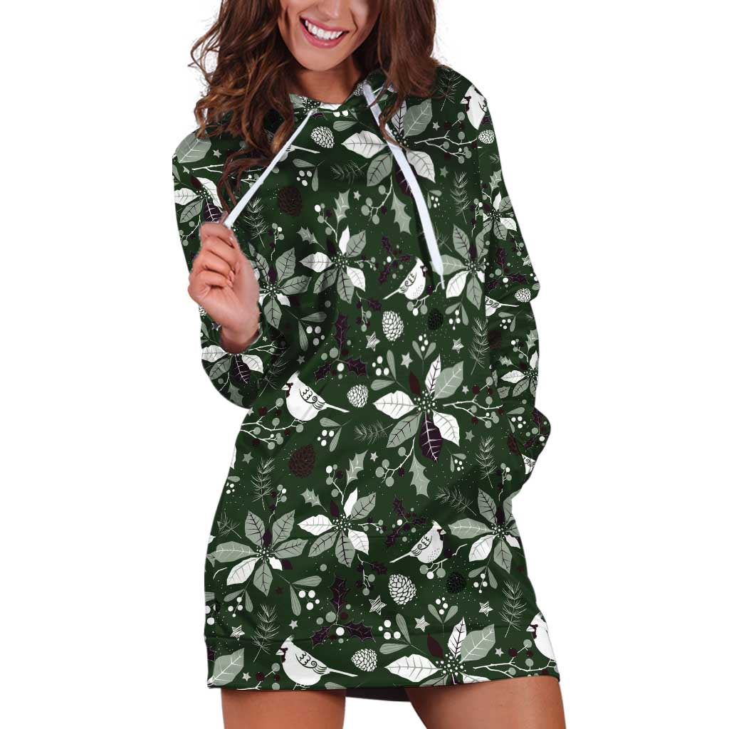 Cardinal Christmas Green Hoodie Dress Xmas Pattern - Wonder Print Shop