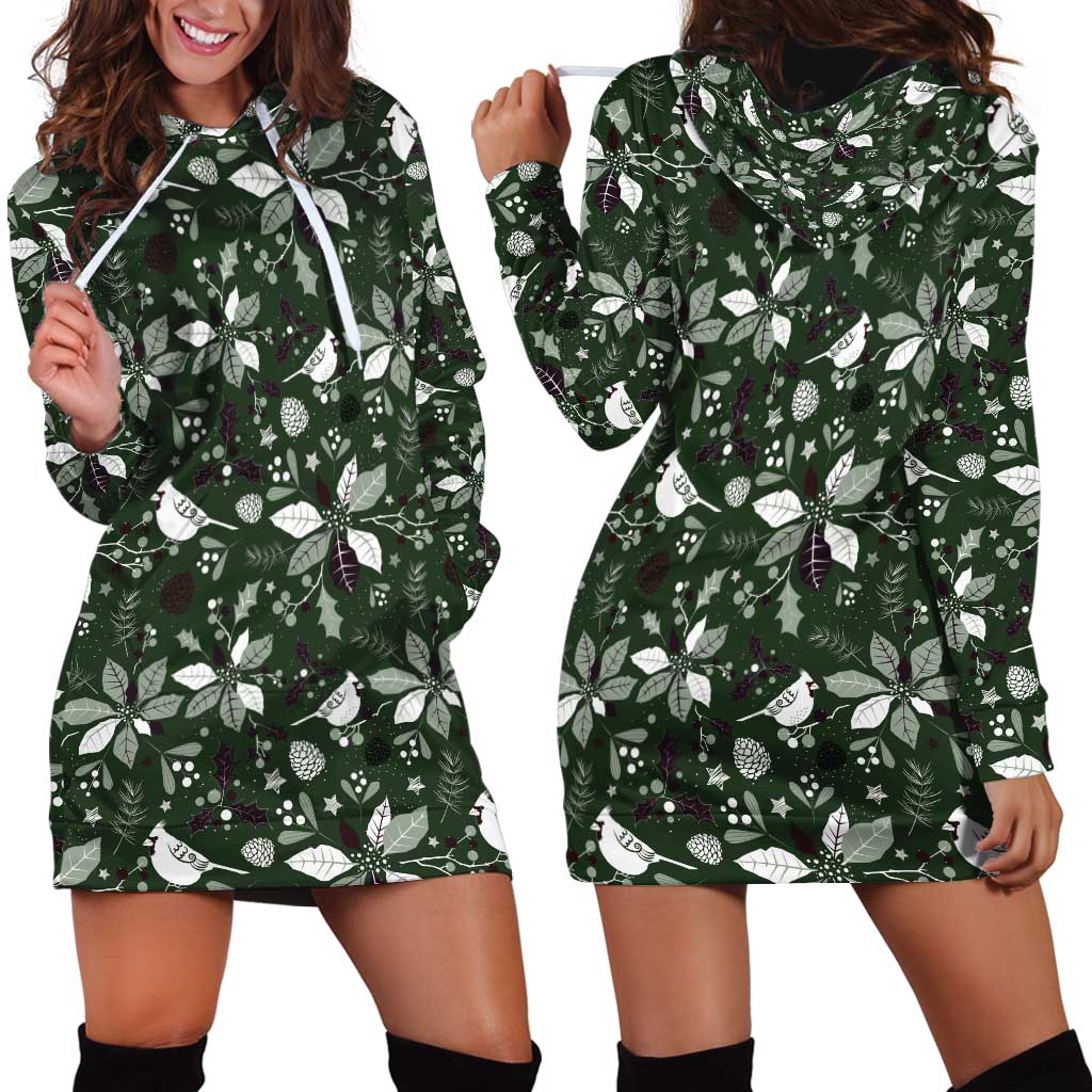 Cardinal Christmas Green Hoodie Dress Xmas Pattern - Wonder Print Shop