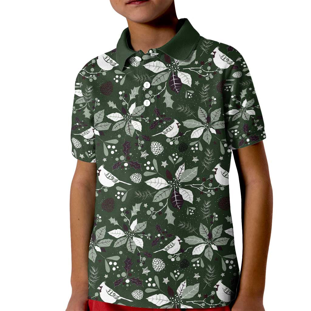 Cardinal Christmas Green Kid Polo Shirt Xmas Pattern - Wonder Print Shop
